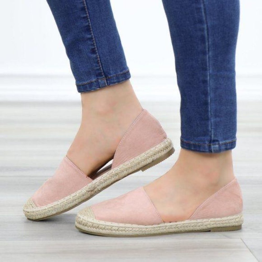 Rose Vegan Suede Flat Slip On Loafer Espadrille - Picture 2 of 12